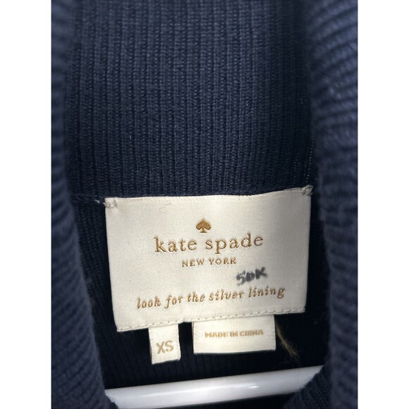 KATE SPADE Wool Turtleneck Midi Knit Navy Dress Sheep Skin Leather Detail XS - Picture 3 of 7